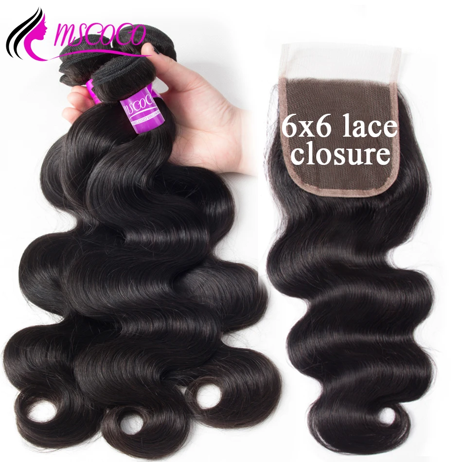 

Mscoco Brazilian Body Wave Bundles With Closure 3 Bundles With 6X6 Lace Closure Brazilian Human Hair Weave Bundles With Closure