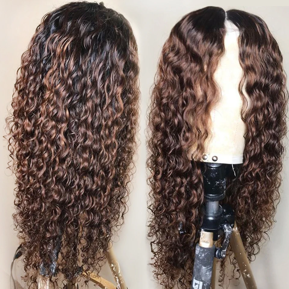 Curly T1b/30 Color 13*4 Lace Front Human Hair Wigs for Women Brazilian Remy Hair Wig Bleached Knots