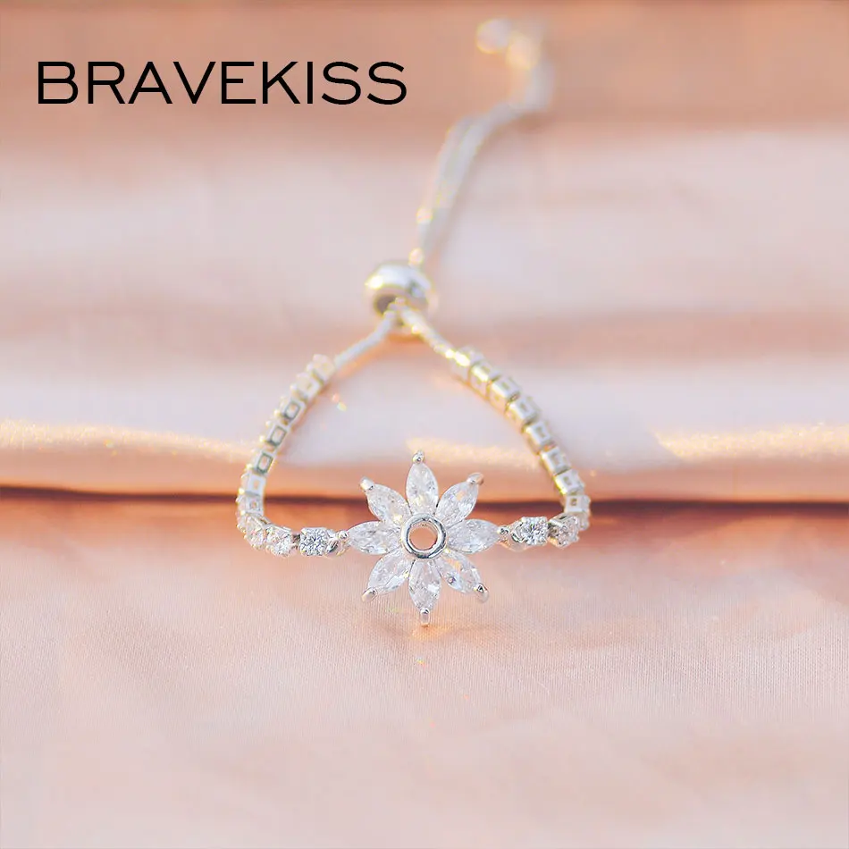 Bravekiss полые солнечные Цветочные браслеты модные друзья CZ теннисные белые для