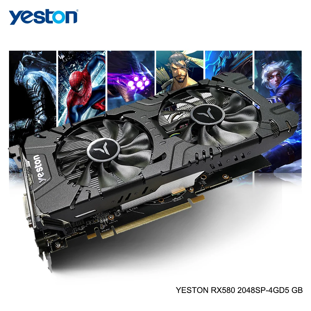 Видеокарта Yeston Radeon RX 580 GPU 4 ГБ GDDR5 256 бит для игрового компьютера ПК видеокарты с