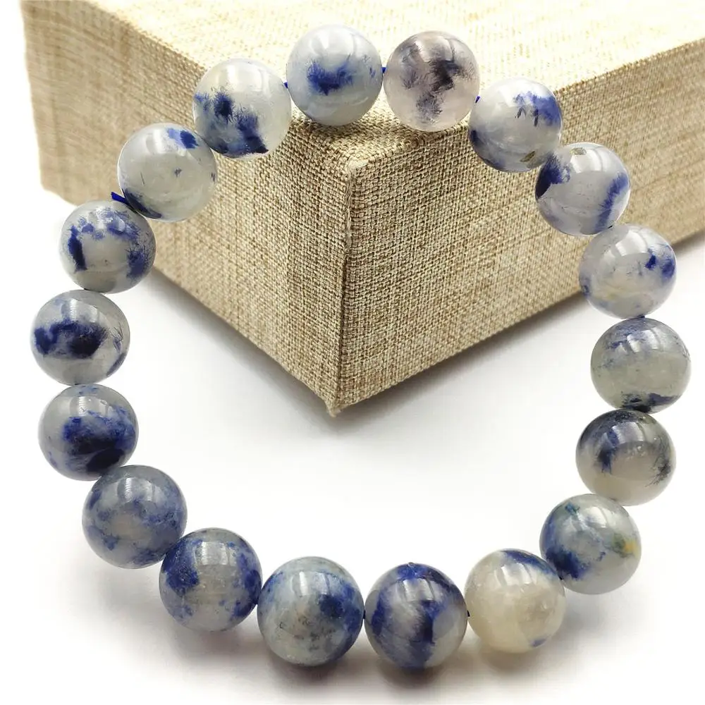 

11mm Natural Blue Dumortierite Quartz Rutilated Crystal Women Men Gemstone Clear Round Beads Rare Reiki Stone Bracelet AAAAA
