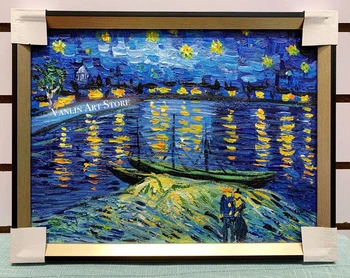 

Hot 30x40CM canvas Handmade oil painting Van Gogh Starry Night Over the Rhone for Living Room bedroom Hand painted Wall Decor