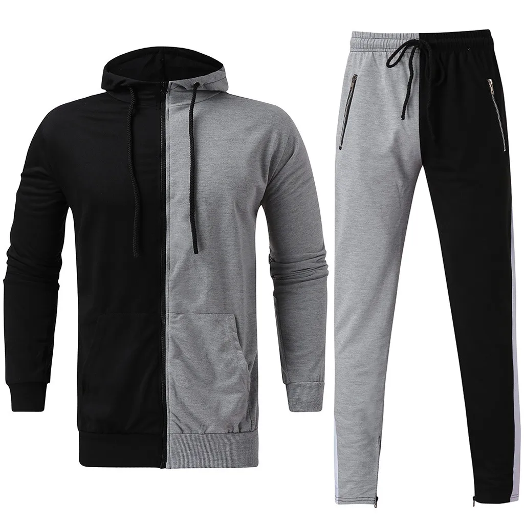 Men's Autumn tracksuit Patchwork Zipper Sweatshirt Top Pants Sets Sports Suit Tracksuit survetement homme ropa hombre