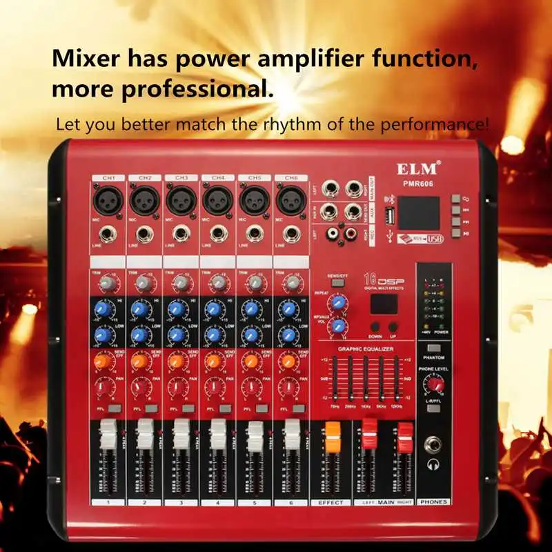US $192.82 6 Channels Bluetooth Sound Mixing Console Record 48V Phantom Power Monitor Digital DPS Effects Digital Audio Mixer With MP3 USB
