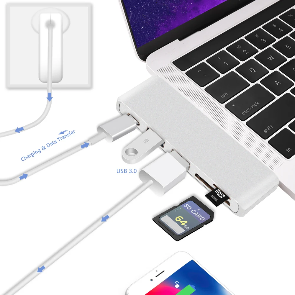 Redlai USB C Hub для MacBook Air Pro 13 дюймов 2019/2018/2017/2016 Type адаптер с 2 портами 3 0 PD SD/TF