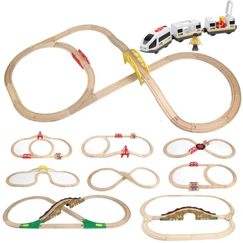 

DIY Wooden Tracks Kids Train Set Toys Railway Brio Wood Puzzles Competible for Thom as Track Educational Toys for Children Gift