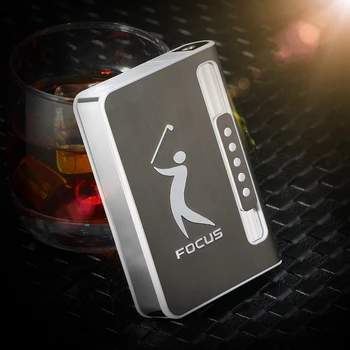 

New 1pcs automatic ejection cigarette case with Widproof lighter metal Cigarette Holder box Cigarette Lighter men jd027