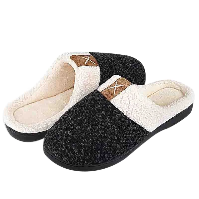 

Women Men Memory Foam Slippers Plush Lined Anti-Skid Rubber Sole House Shoes TH36