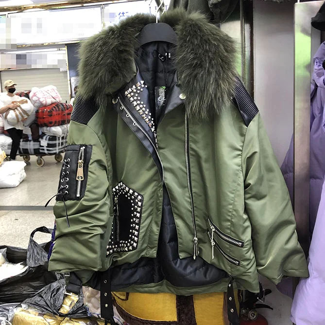 Real Fur Natural Collar Cotton Padded Women's 2019 Winter Jacket Coat New European Army Green Lapel Overalls Overcoat | Женская
