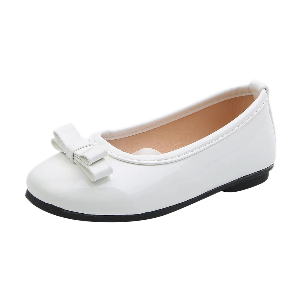 Осенняя обувь для девочек; детская однотонная кожаная обувь для маленьких девочек; обувь принцессы с бантом; милая детская обувь на плоской подошве;# BL2 - Цвет: Белый