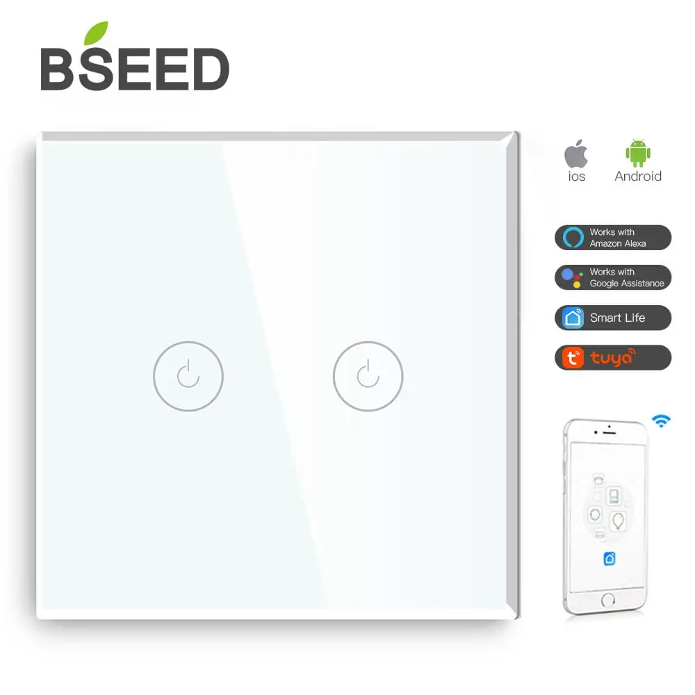 Bseed Wifi сенсорный выключатель 2 банды стандарт ЕС сенсор переключатель Черный