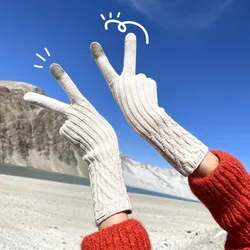 Winter Warm Knitted Gloves Women Thickened Cold And Long Windproof Leisure Touch Screen Gloves For Women Girls Gifts