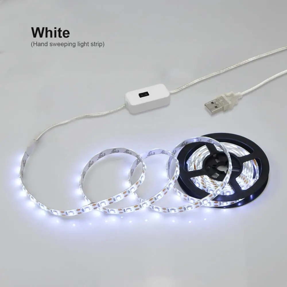 1/2/3/4/5M ручная развертка умный переключатель USB Светодиодные ленты Водонепроницаемый Кухня ручной Сенсор светодиодный светильник для шкафа кровать Диодная лента светильник Инж - Испускаемый цвет: Белый