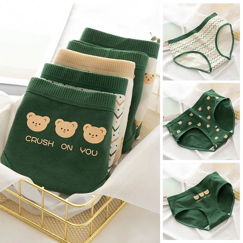 

1PC Cute Bears Print Panties for Women Cotton Lingerie Briefs Elastic Mid-Rise Breathable Health Girl Soft Lingerie Underpants