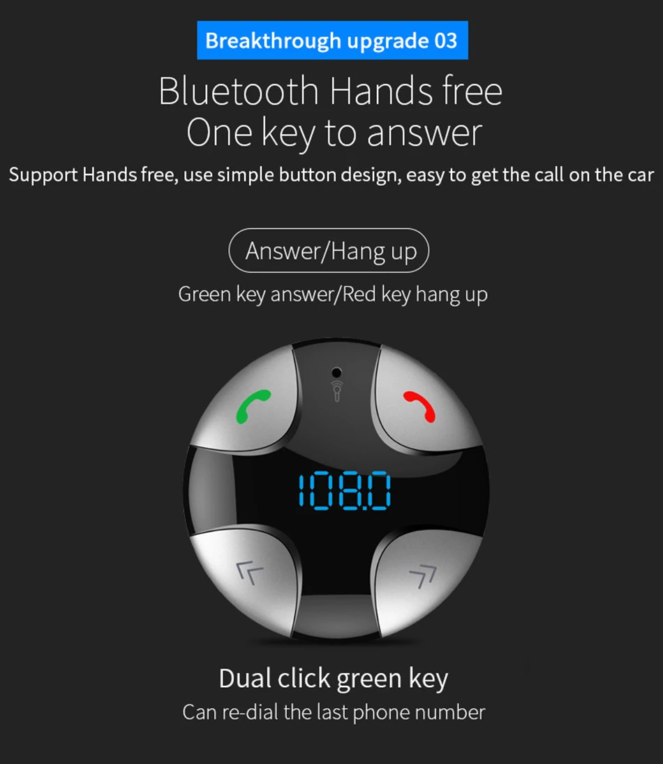 VIKEFON Bluetooth fm-передатчик беспроводной автомобильный комплект MP3 аудио плеер Bluetooth Handsfree Поддержка TF карта автомобильное зарядное устройство Bluetooth 4,2