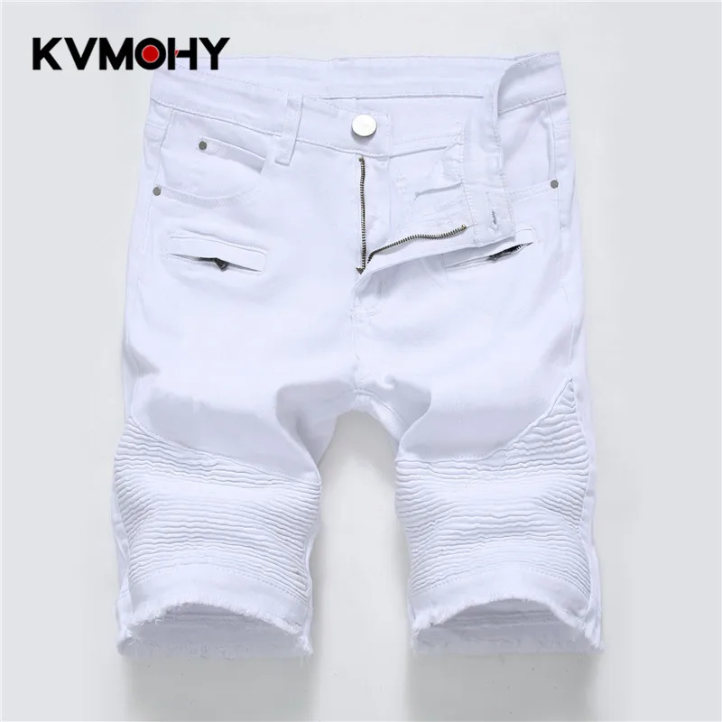 Pantalones cortos vaqueros blancos para hombre, Bermudas a la moda, Vaqueros cortos lavados de talla grande