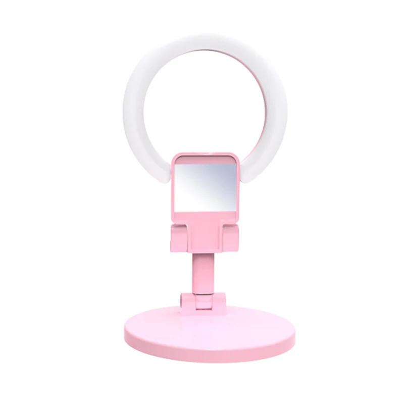 

Ring Light with Make Up Mirror and Phone Holder 3 Modes Foldable Dimmable One-Piece Light for Live Streaming Vlogging