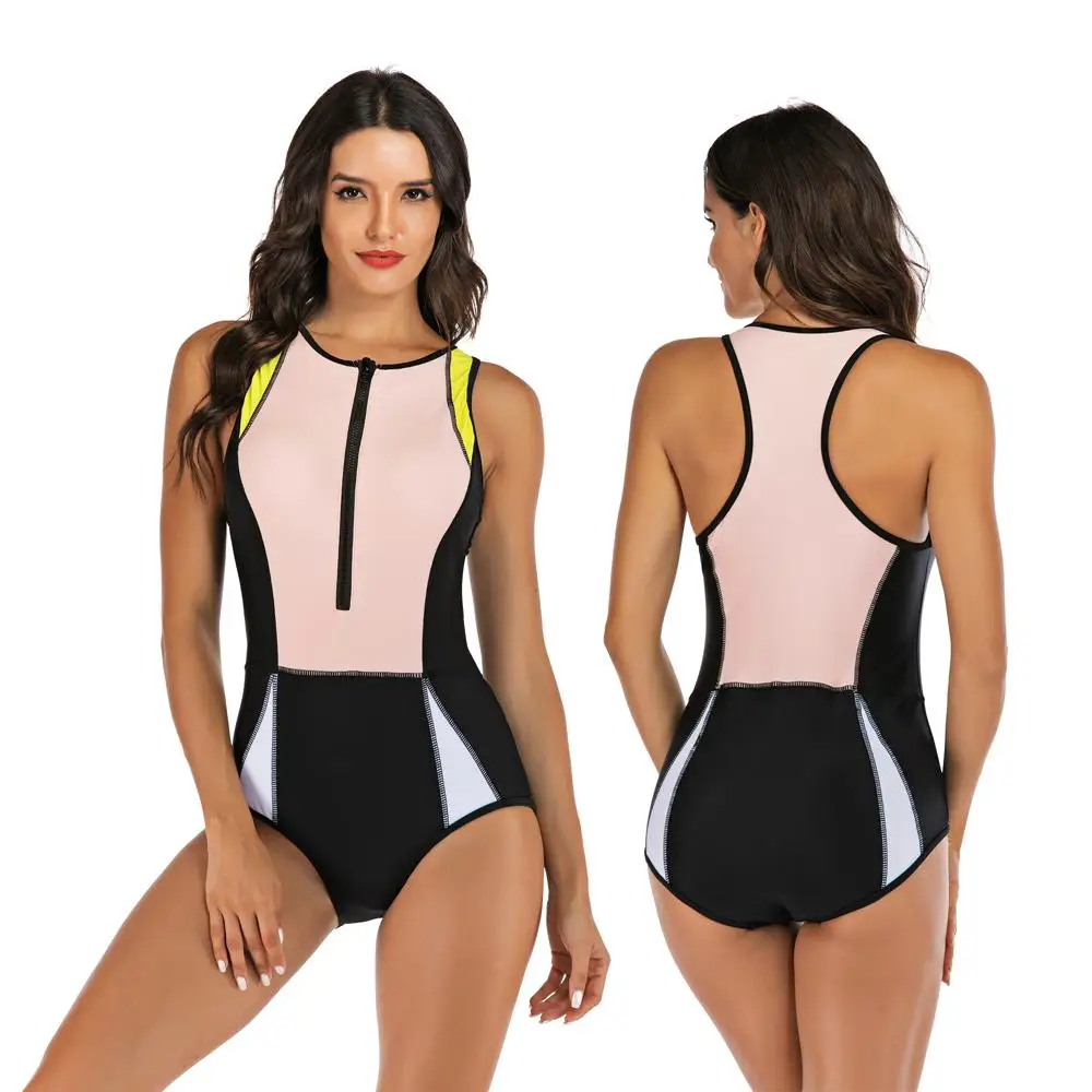 2020 New Rashguard Swimsuit One Piece Print Surf Swimwear Women Bodysuit Beach Bikini Zip Push Up Swim Suits Sport Monokini XXL