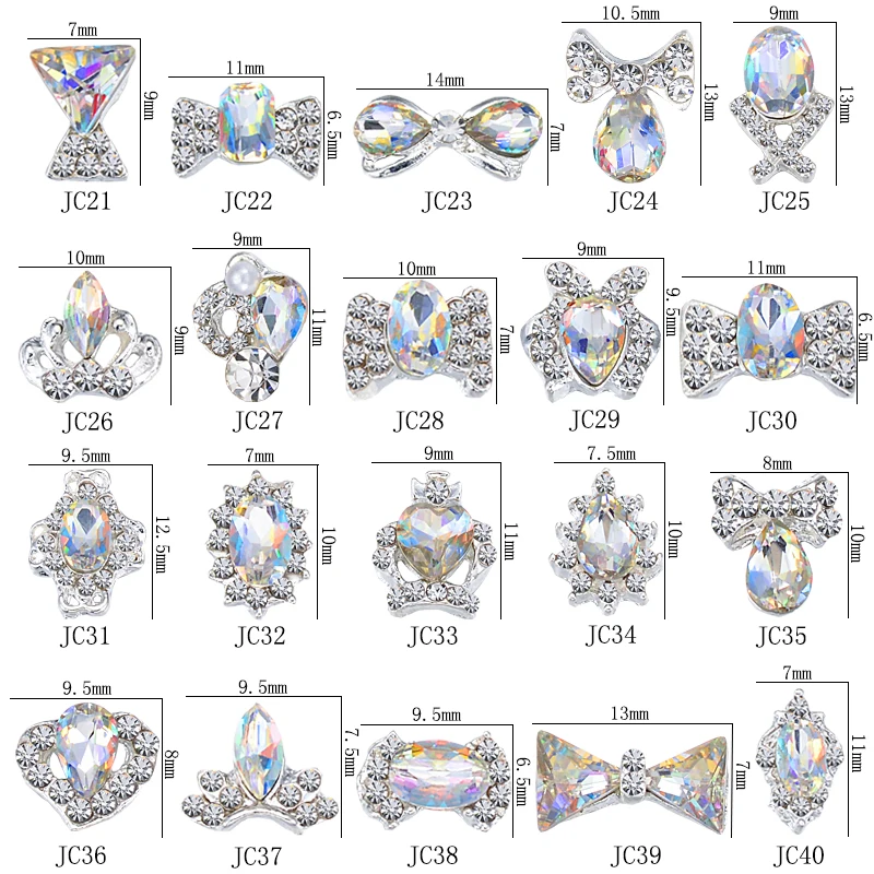3D сплав Стразы для ногтей Подвески Кристалл AB украшения для ногтей JC21-JC40