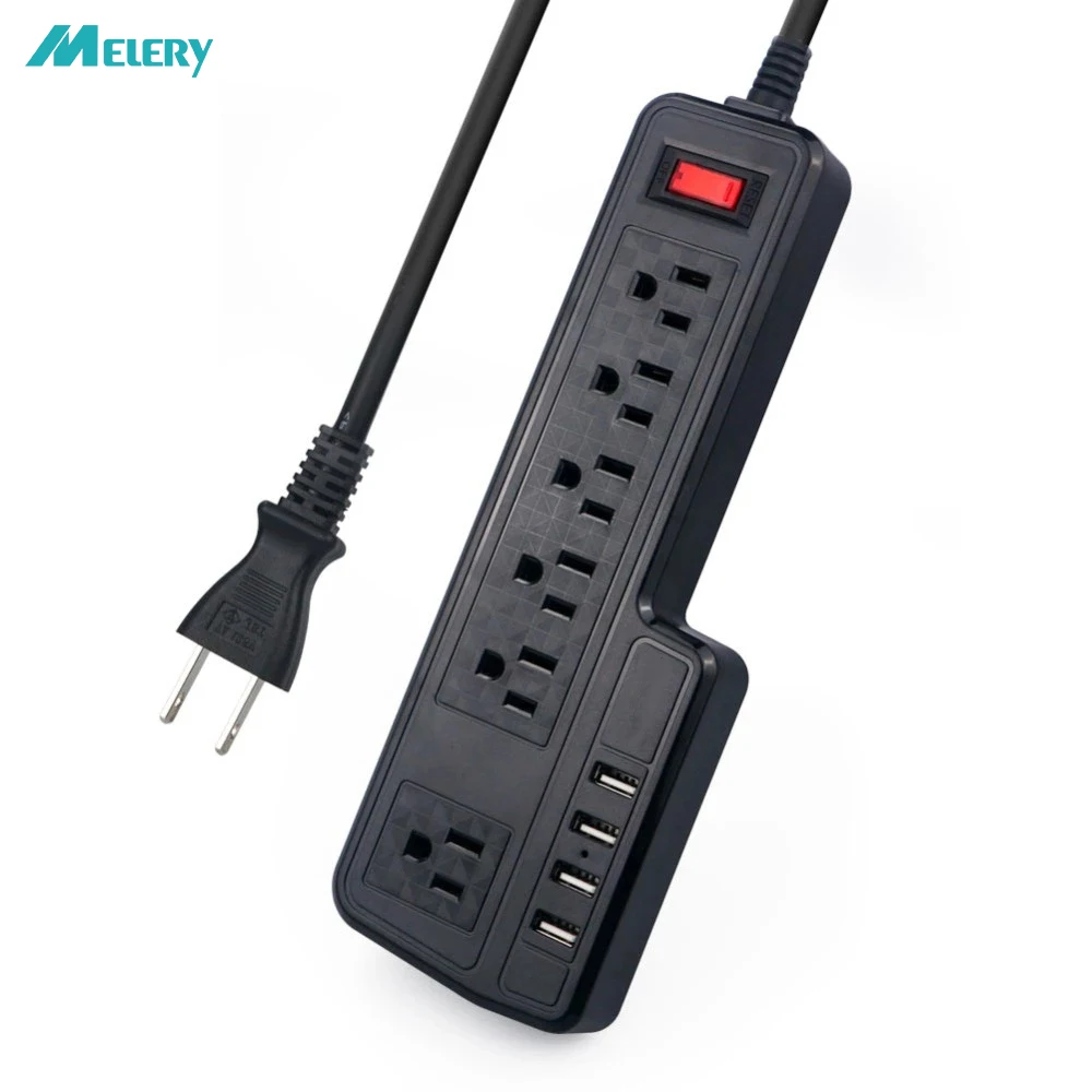 

Multiple Power Strip 6 Outlets US Plug overload Surge Protector 4 Quick USB Charging Station Socket with 2m Extension Cord Black