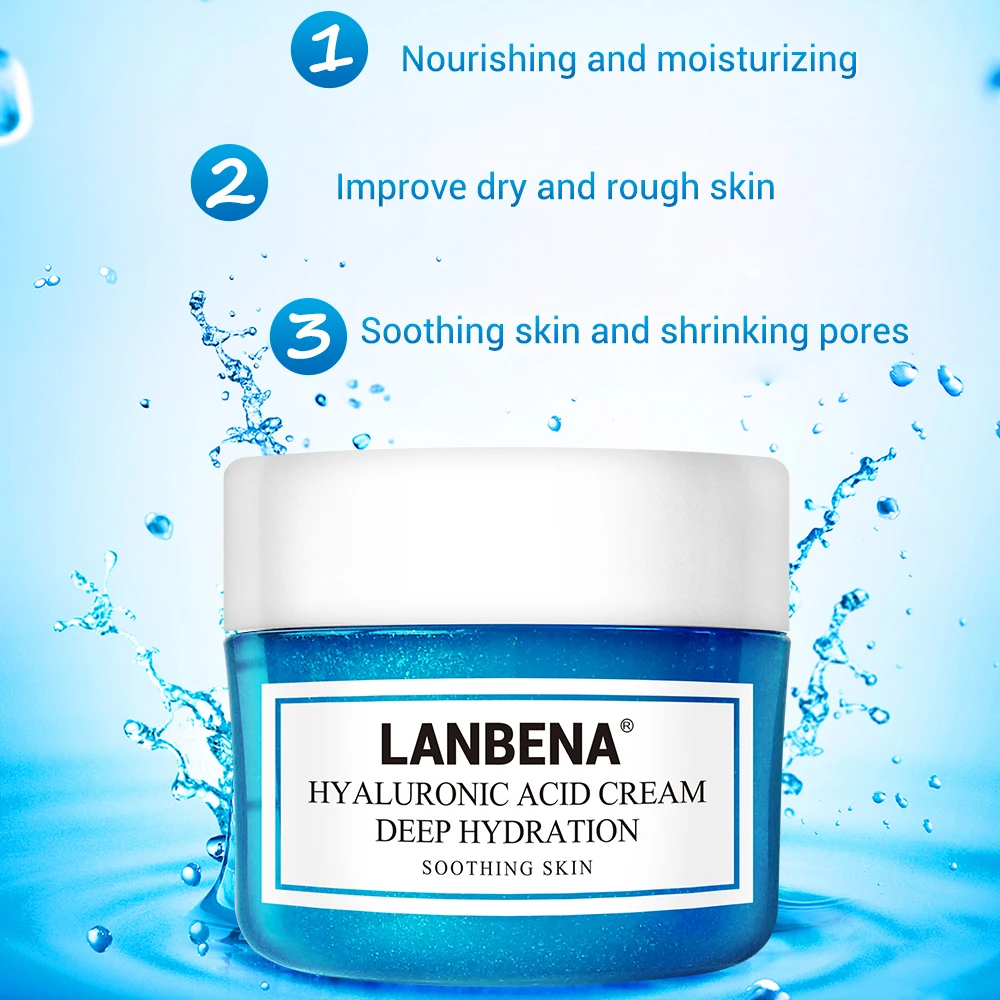 LANBENA Hyaluronic Acid Face Cream Serum Deeply Moisturizing Soothing Skin Shrinking Pores Anti Aging Whitening Skin 5