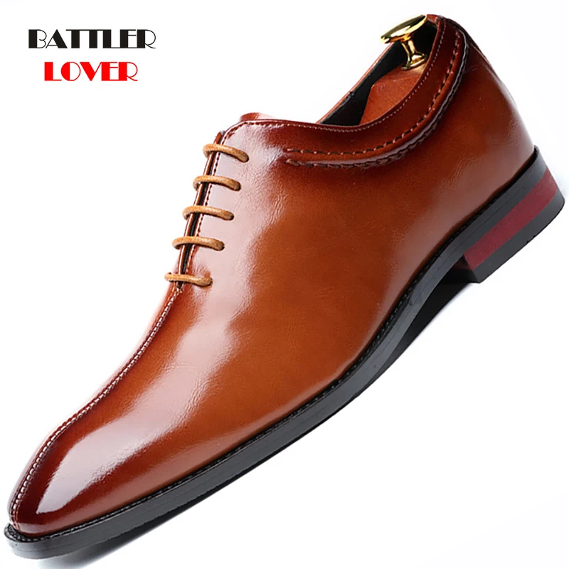 Men Formal Shoes Brogue Split Pattern Lightweight Stylish Oxford Shoes Pointed Toe Business Office Leisure Low-Top Lace-Up Leather Shoes