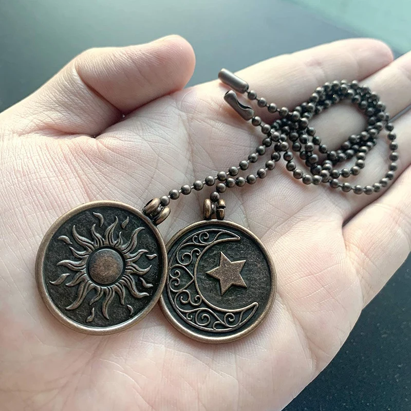 2Pcs Ceiling Fan Pull Chain Set Sun & Moon Pattern Pull Chains Extension Copper Beaded Ball Fan Chain with Ornament ceiling fan chain extension