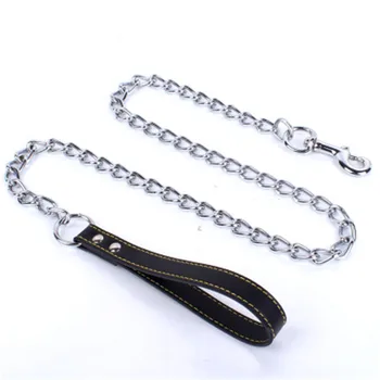 

For Small Medium Large Dog Chain Leash Handle Leads PU Leather Iron Chain Anti-Bite Metal Dog Chain Lead