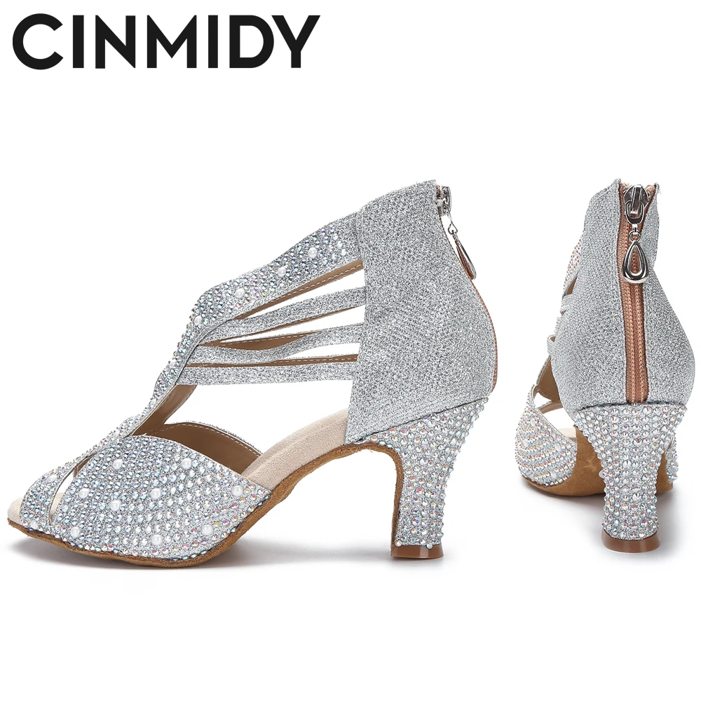 CINMIDY Rhinestone Dance Shoes Women Ballroom Dance Shoes Salsa Latin Dance Shoes Modern Shoes Indoor Soft Sole Party Shoes 4