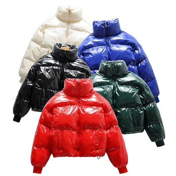

Winter Glossy Down Parka Women's Waterproof Coat Embroidery Jackets Thick Warm Cotton Jacket For Women