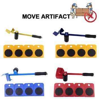 

5 Pcs Mover Transport Set Crowbar Plastic Thick Weight Handling Tools Set Moving Mat Furniture Pad Slider Glider System