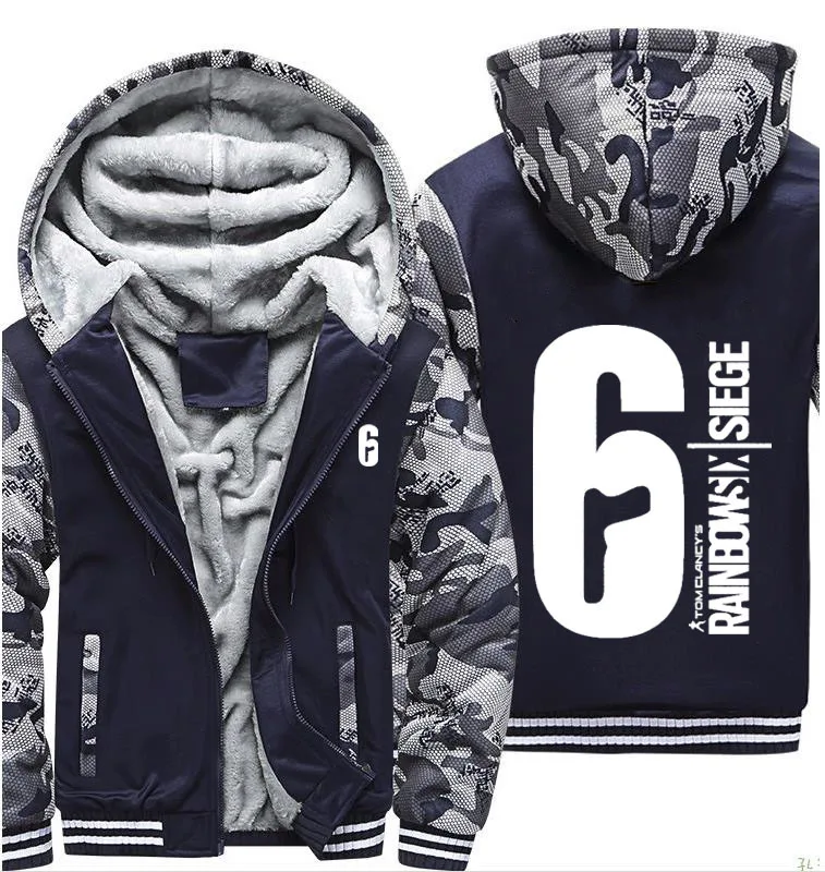 Rainbow Six Siege Camoflauge Hoodie Zip up Jacket Coat Winter Warm Blue or White