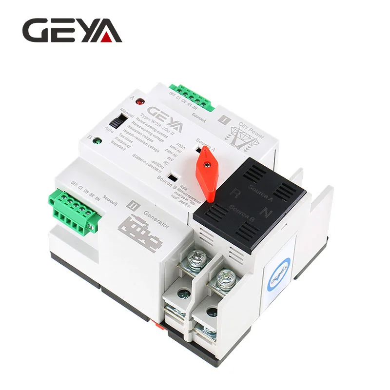 Skup GEYA 2 biegun ATS Power automatyczny przełącznik transferu 63A 100A 50 60Hz PC klasa ATS podwójna moc transferu na szynę Din 220V