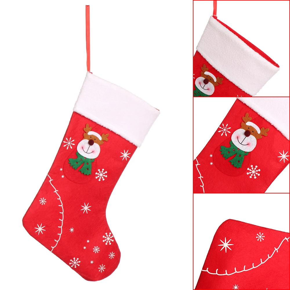 Christmas Stockings Fabric Santa Claus Sock Gift Kids Candy Bag Snowman Deer Pocket Hanging Xmas Tree Ornament