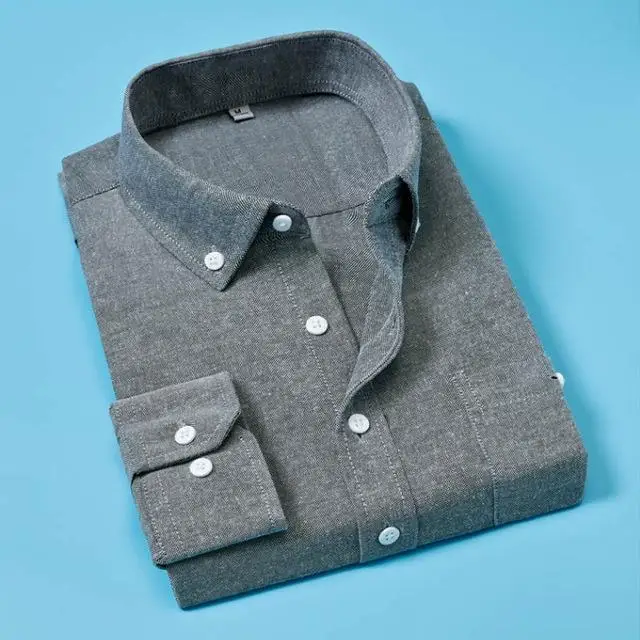 Новинка, мужские рубашки, Бизнес Стиль, длинный рукав, отложной воротник, хлопок, мужская рубашка, приталенная, популярный дизайн, M-5XL - Color: Gray