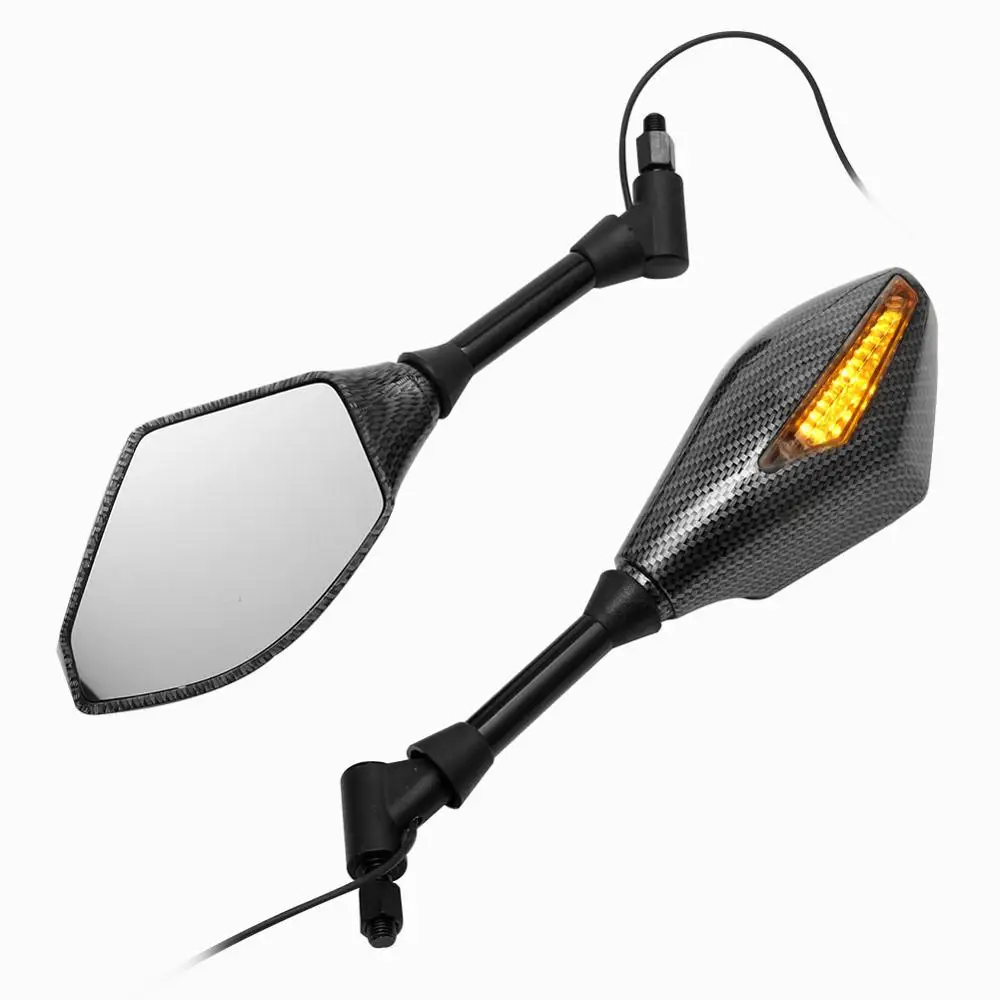 Motorcycle Street Bikes LED Integrated Turn Signals Rearview Side Mirrors 10mm