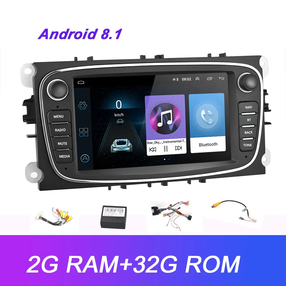 Camecho 2 Din Android 8.1 Car Multimedia player GPS Navigation 7'' Touch Radio for Ford Focus Mondeo C-MAX S-MAX Galaxy II Kuga - Цвет: 2G 32G