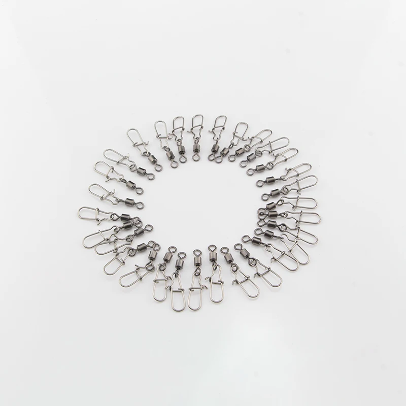 30Pcs 2#-14# Stainless Steel Fishhook Fishing Connector Pin Bearing Rolling Swivel Snap Pins Fishing Tackle Accessories