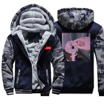 

2019 Winter Harajuku Camouflage Streetwear Fleece Warm Men Coat Men's Brand Thick Hoodies Funny Hip Hop Anime Hoodie Sweatshirts