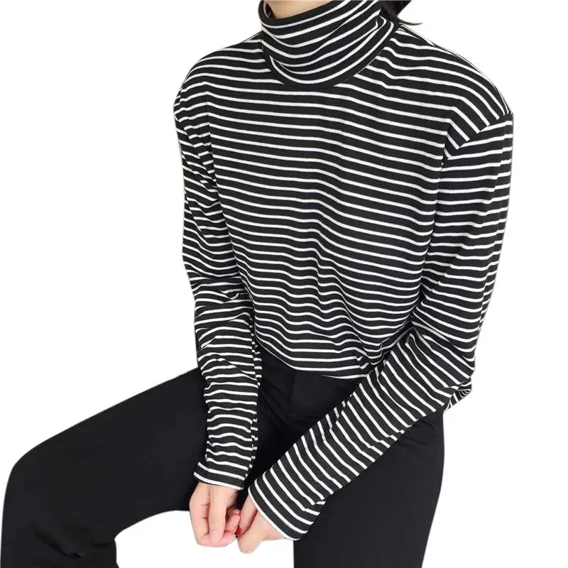 

Z Women's Pullover Striped Slim Fashion High Collar Pullovers Tops Casual Basic Autumn New Base Top Vetements Femmes