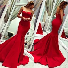 

2022 Red Strapless Evening Dresses Formal Women Mermaid Long Backless Plus Size Prom Gowns Cheap Bridesmaid Dress Satin
