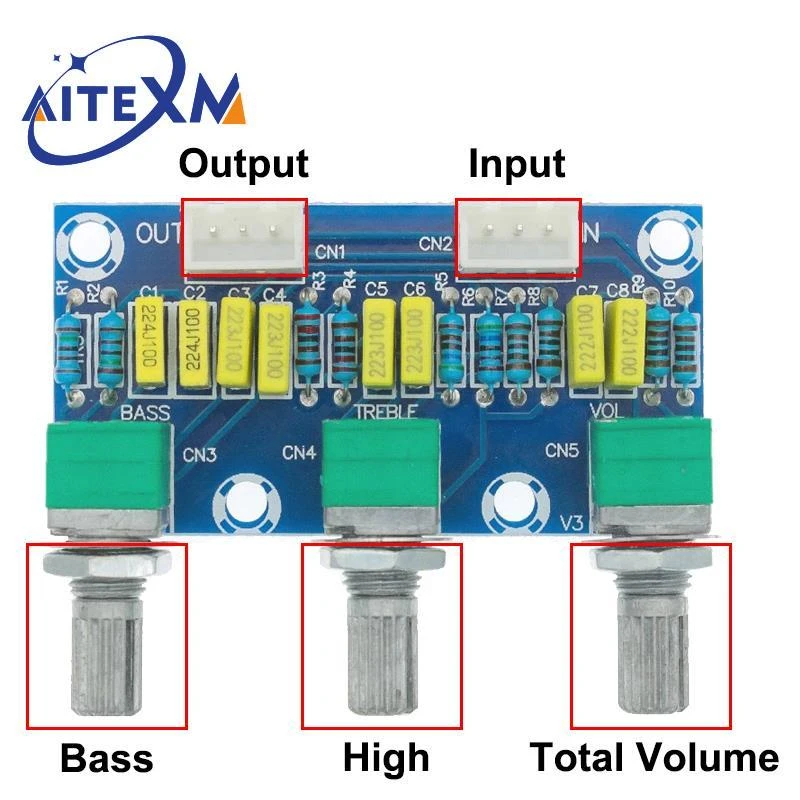 XH-M802 Amplifier Board High and Low Voltage Mixer Tone Board Volume Control Subwoofer PCB Adjustment Amplificador Home Amplifier