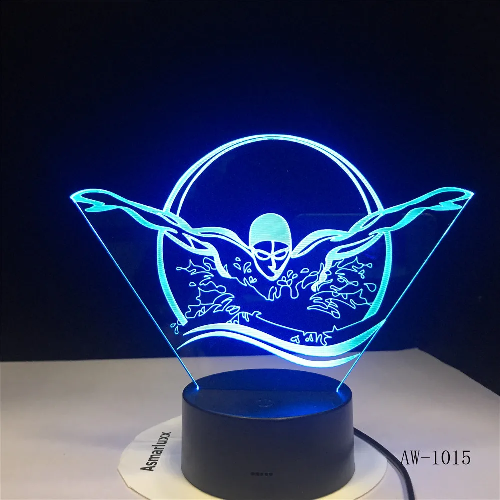 Крутой плавательный человек 3D светодиодный ночник, для дома свет 7 цветов Сменное сенсорное управление USB настольная лампа подарок для Friends1015