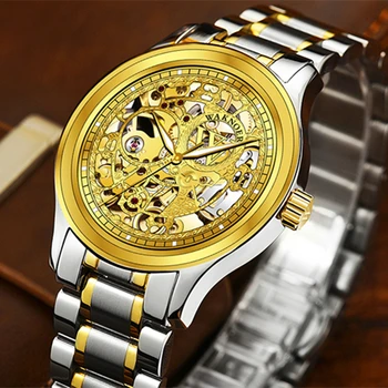 

WAKNOER Top Brand Automatic Watch Men Full Stainless Steel Mechanical Men's Watches Fashion Skeleton Gold Wristwatch Clock