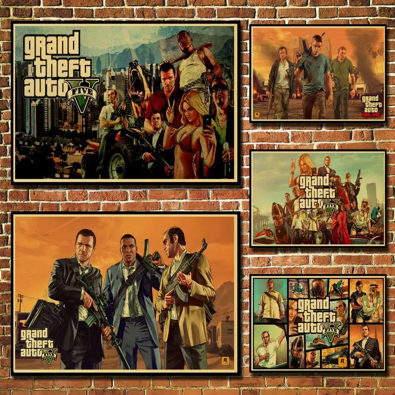 ПК игра GTA5 Grand Theft Auto V винтажный бумажный постер настенная живопись Домашний