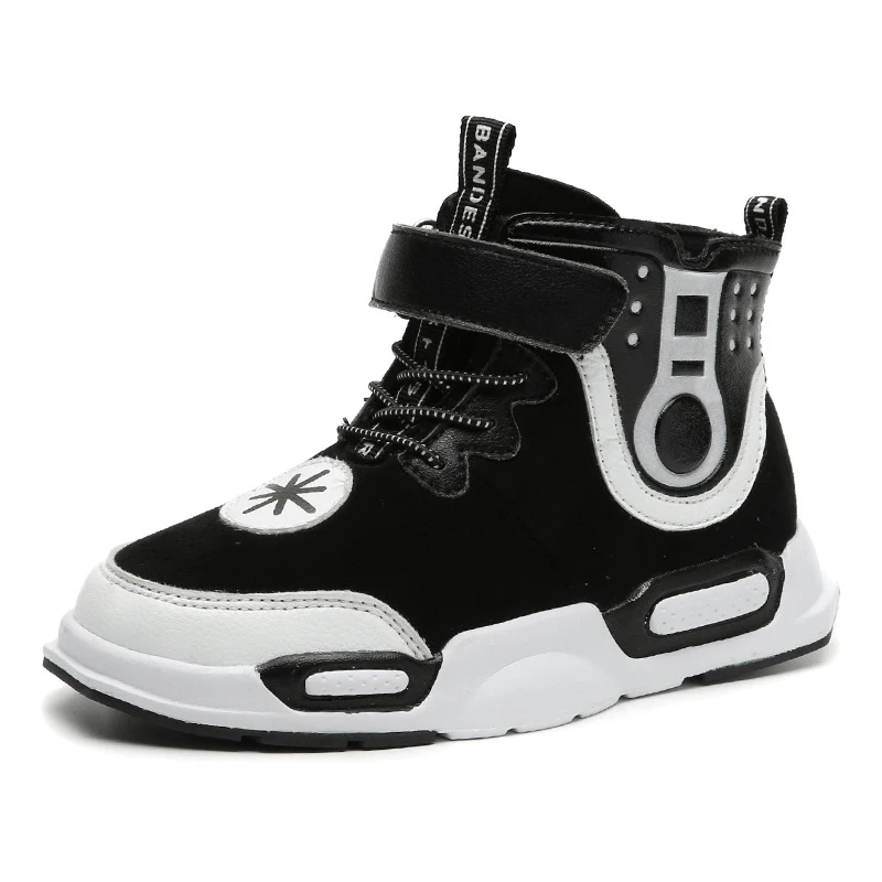 Children's Mid-tube Casual Shoes Boys Comfortable Sneakers Shoes Girls New Fashion Sports Shoes Size 26-37 - Цвет: BlackH