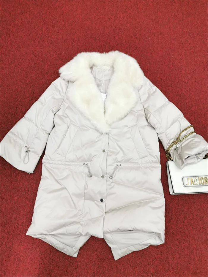 Толстое теплое Женское зимнее пальто из 90% белого утиного пуха, натуральные большие шерстяные корейские длинные пуховики с меховым воротником