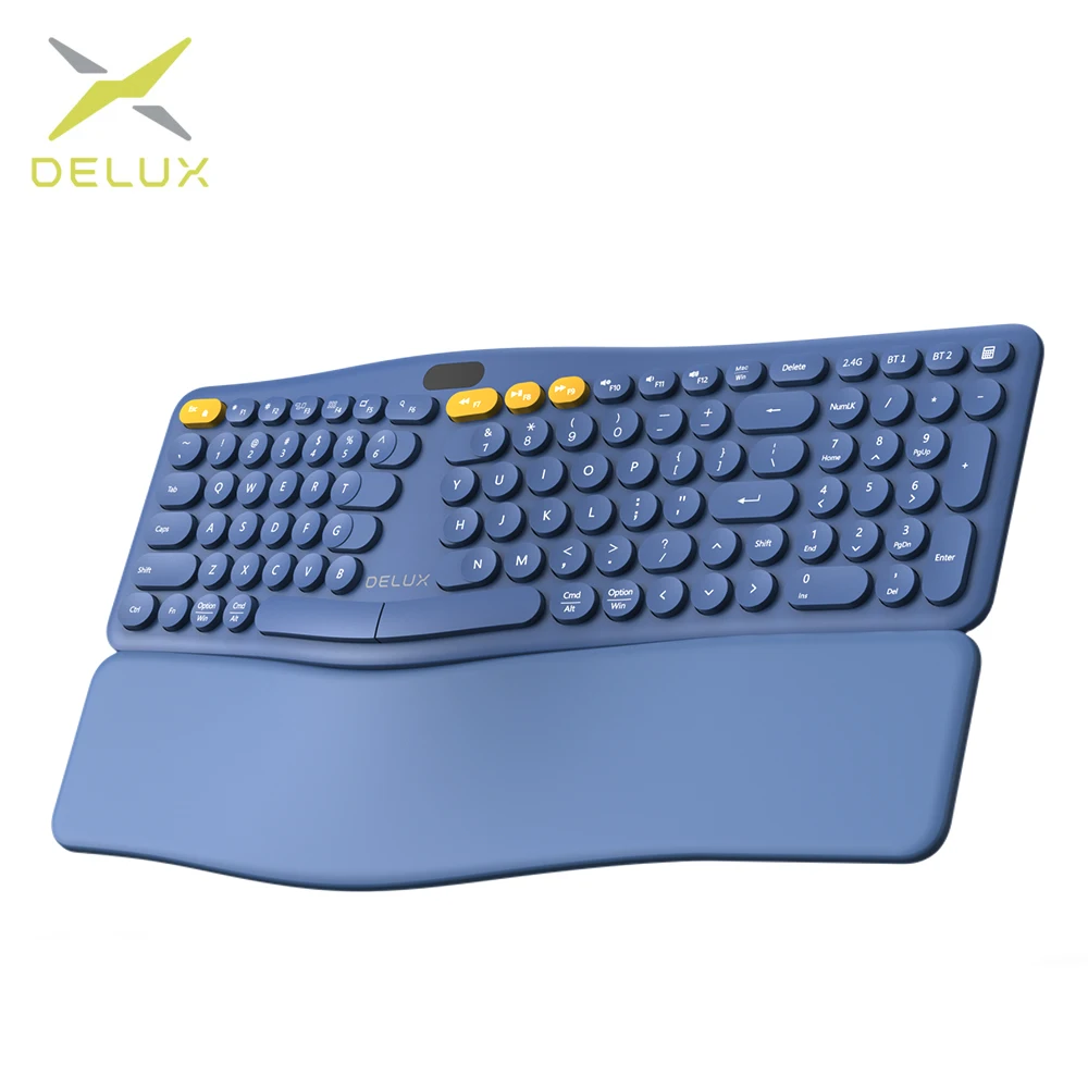 DELUX GM903CV Wireless Ergonomic Keyboard BT+2.4G USB Split Wrist Rest Natural Typing Compatible with Windows/Mac | Компьютеры и офис