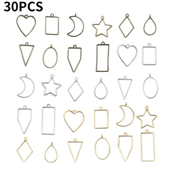 

30pcs Party Jewelry Making Charms Metal Earrings Girls For Necklace Resin Molds Frame Pendants Set Bracelet Geometric Hollowed