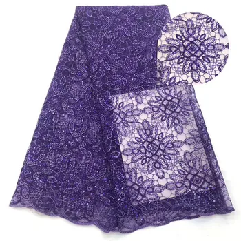 

African Lace Fabric 2019 Embroidered Nigerian Lace Fabric Bridal High Quality French Tulle Lace Fabric with sequins For Wedding